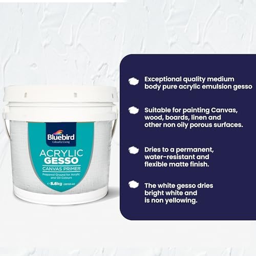 BLUEBIRD Heavy Gesso Primer for Acrylic Painting, Gesso Surface Prep Medium for Acrylic Paint and Oil Paint (White, 197.5 Oz)