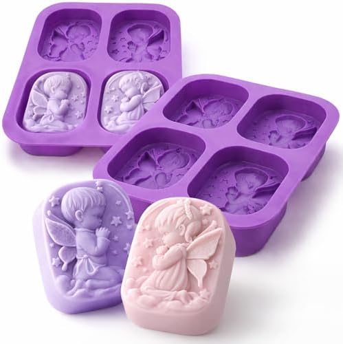 2Pack Angel Silicone Mold Angel Silicone Soap Mold Praying Fairy Baby Design Handmade Soap Mould Resin Silicone Molds Candle Mold for Soap Candle Lotion Bath Bombs Resin Ice Cube Cake Chocolate Candy