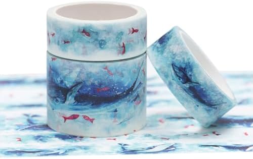 YUBBAEX Cute Printed Washi Tape 3 Rolls Japanese-Style Masking Tape Set Decorative for Arts, DIY Crafts, Journal Supplies, Planners, Scrapbook, Card/Gift Wrapping (Mythical Fish (Wide))
