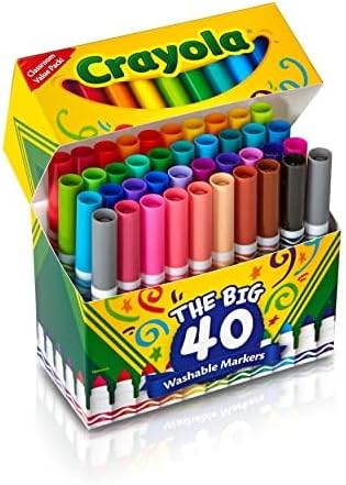 Crayola Ultra Clean Washable Markers (40ct), Teacher School Supplies for Kids, Broad Line Colored Markers, Art Marker Set, Ages 3+