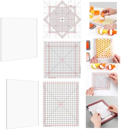 8Pcs/Set 6.5x8.5inc/6x6inch Multi-Use Non-Slip Sticky Mats Fit in Stamp Positioning Tool Set,Photopolymer Grip Mat with Printed Guides in Placeholding stencil in place Crafts Scrapbooking fixed Mat.