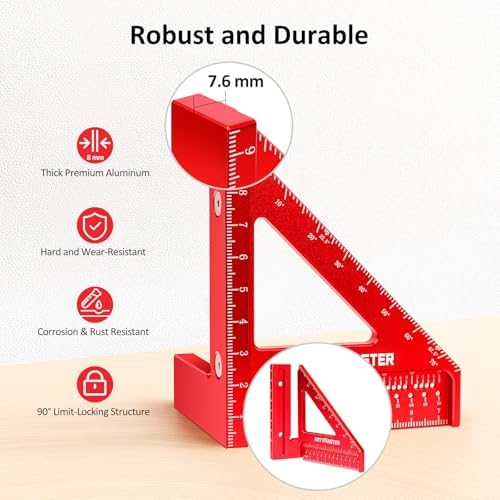 Mini 3D Multi-Angle Measuring Square Ruler, WT102C High Precision Hole Scribing Woodworking Tools, 0-90° Aluminum Alloy Carpenter Square Metric Wood Working Tools