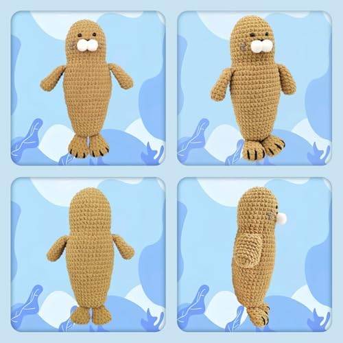 Noocro Amigurumi Crochet Kit for Beginners, Intermediate and Advanced Crocheters, DIY Crochet Plushie Kit with Complete Kit, Detailed Instrucions and Video Tutorial - Fun Craft Gift (Seal)