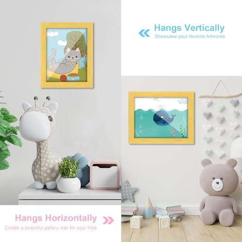 [2-Pack] Kids Art Frames, 8.5x11 Front Opening Kids Artwork Frames Changeable, Milk Yellow Artwork Display Storage Frame for Wall, Holds 50 Pcs, for 3D Picture, Crafts, Children Drawing, Hanging Art,