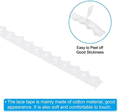PATIKIL 0.6" Wide 2 Yards Self-Adhesive Lace Tape Lace Ribbon, 3 Pack Cotton Washi Trim Stickers Masking Decorative for Craft Scrapbook DIY Card Making, White