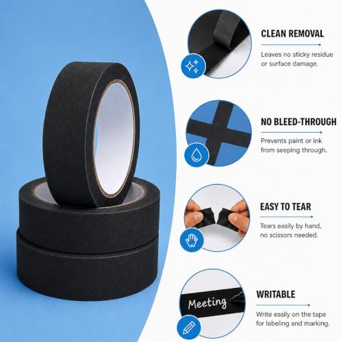 Black Painters Tape 1 Inch Wide, 25 Yards x 3 Rolls Masking Tape