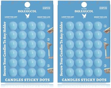 Candle Sticky Dots - Blue Wax Candle Adhesive Dots - Unscented Cire Adhesive for Secure Candle Placement - Easy Clean and Traceless Adhesive for DIY Projects - Pack of 48