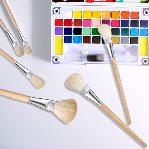 Mop Brush for Acrylic Painting, 7 Pieces Versatile Blending Brush Paint Brushes for Acrylic Painting Goat Hair Paint Brushes Set with Wooden Handle for Watercolor Oil Face Body Art