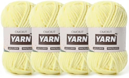 4 Packs Plush Chenille Chunky Crochet Yarn - Baby Yarn for Crocheting Soft - Velvet Yarns Knitting for Blankets Crafts - Fluffy Amigurumi Yarns 200g/262.5yds (4 Lemon Yellow)