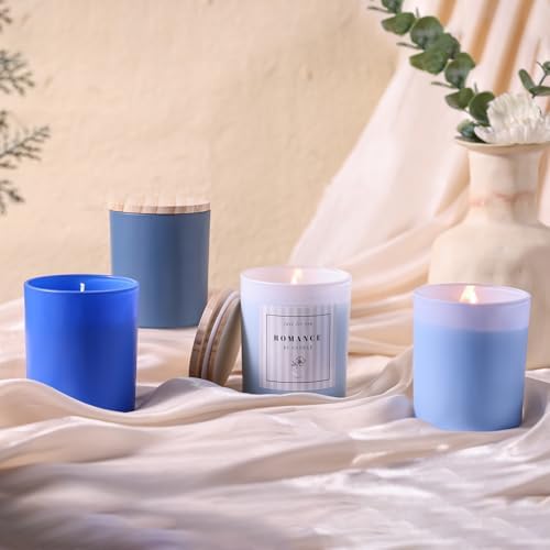 12Pcs Assorted Blue Candle Jars for Making Candles, 10oz Empty Jars with Bamboo Lids and Labels, Glass Candle Jars for Candle Making Supplies, Candle Containers for DIY Gifts