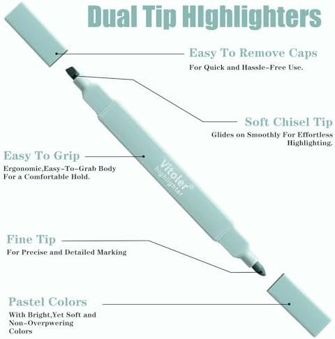 Vitoler Highlighters, 8pcs Chisel & Fine Tips Aesthetic Highlighters