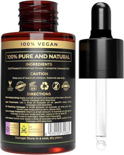 The Organic Forest 100% Pure & Natural Avocado Oil for Face Hair Skin and Nails, Collagen Boost, Anti Aging, 1 Fl Oz