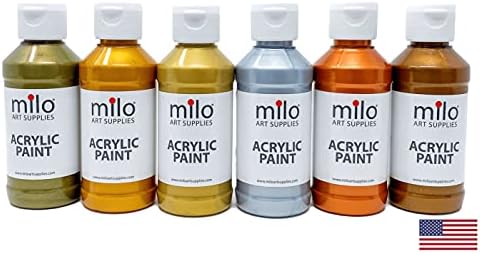 milo Metallic Acrylic Paint Set, 6 Metallic Colors, 4 oz Bottles