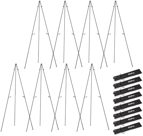 Nicpro 8 Pack 63" Easel Stand for Sign, Black, with Carry Bags | Lightweight Metal Poster Stand, Adjustable Portable Collapsible Easels for Display, Posters, Painting, Arts, Wedding Signs