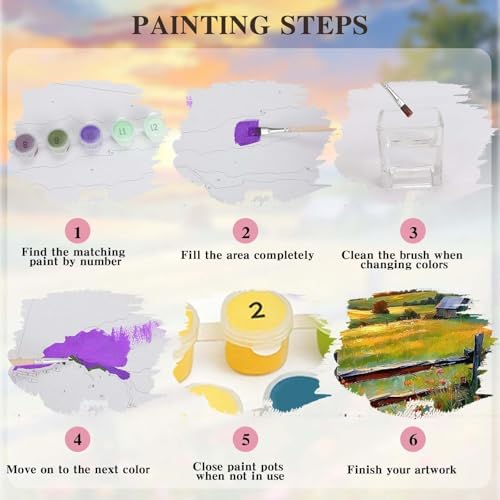 Alptiny Sunset Farm Paint by Numbers Kit for Adults Beginner, Countryside Landscape with Flowers Paint by Number Kits, DIY Oil Painting Kit for Relaxation & Home Decor, 16x20 Inch