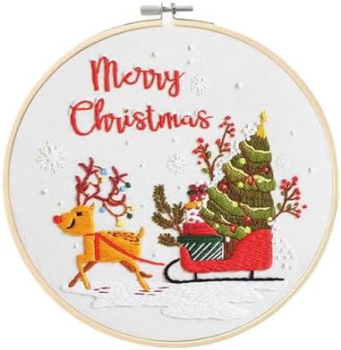 wtisan Christmas Embroidery Kit, Cross Stitch Kits for Beginners, Needlepoint with All Tools & Instructions, Stamped Hand Embroidery Starter Kit for Holiday Crafts & Xmas Home Decor, W15