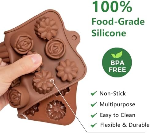 6 Pack Flower Shape Chocolate Candy Molds, Silicone Baking Molds