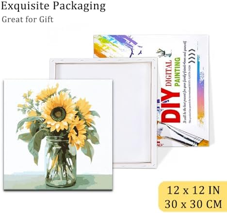 Natuyalo Framed Paint by Number Kits for Adults Beginners, Sunflower Easy Acrylic Adult Paint by Number Kits, Flowers DIY Painting by Numbers Kits with Frame Ideal Gift 12x12 Inch