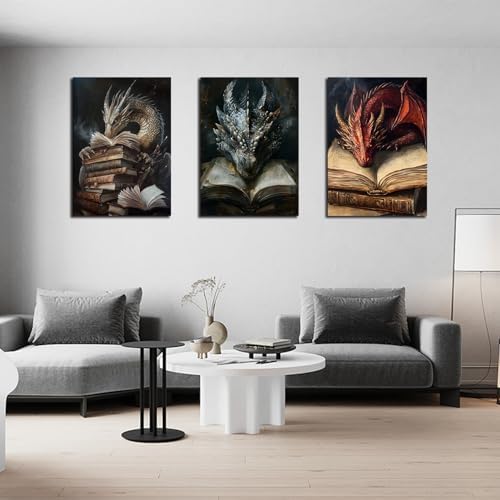 GOUOYANA Dragon Book Square Drill Diamond Painting-3P Diamond Art Wall Art