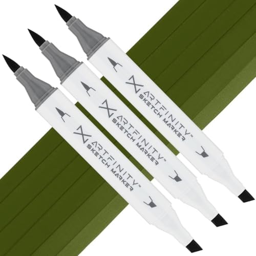 Artfinity Sketch Markers - Set of 3 - Dark Olive Green G5-7, Vibrant, Professional, Dye-Based Alcohol Markers for Artists, Drawing, Travel, & More