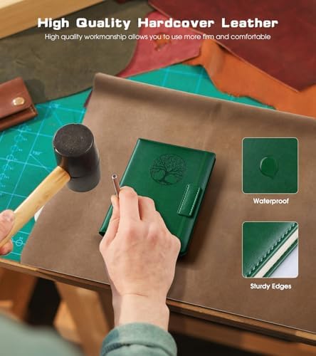 Biuwory A6 Leather Pocket Notebook, 140 Lined Pages Hardcover Small Journal | 3.7"×5.7" Vintage Leather Journal for Women Men Writing, College Ruled Mini Notepad for Notetaking, Travel, Work, School