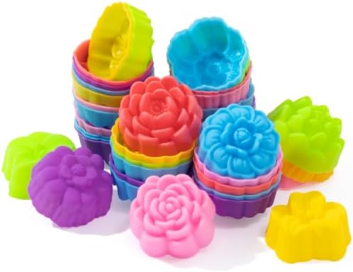 R HORSE Mini Silicone Cupcake Molds, Muti-color Flower-shaped Baking Cups