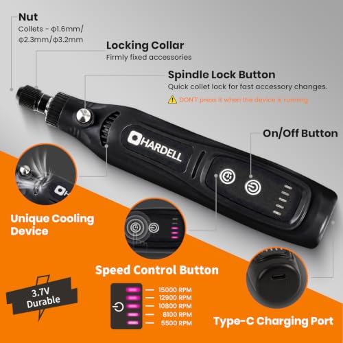 HARDELL Mini Cordless Rotary Tool 4V, 5-Speed 42pcs Mini Drill Craft Tool