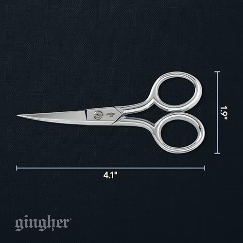 Gingher 4" Curved Embroidery Scissors, Premium Forged Steel Shears, Sharp Knife Edge Sewing Scissors for Precise Cuts with Protective Sheath, Ambidextrous Design, Chrome Plated Nickel Finish