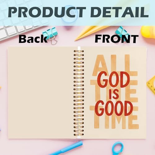 Yhtrg God Is Good Christian Spiral Hardcover Notebook, Cream and Burnt Orange Inspirational Writing Journal, Religious Faith Prayer Notebook for Bible Study Daily Journaling, 5.5x8.3