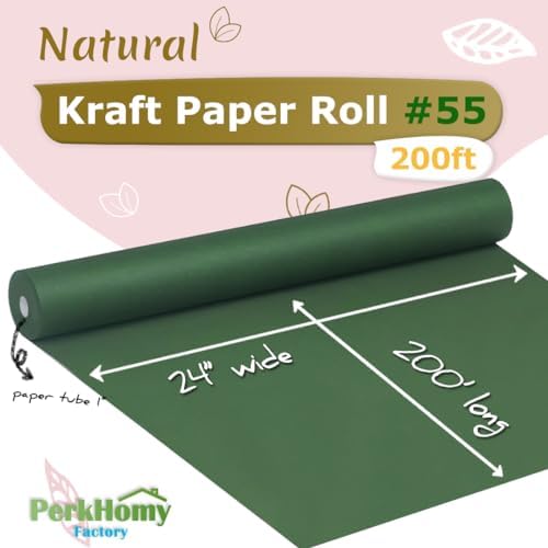 PerkHomy 24" x 2,400" (200') Dark Green Kraft Paper Roll for Craft Bulletin Board Paper Art Table Covering Crafting Gift Wrapping Bouquet Packing Parcel 80GSM 55LB (Dark Green, 24" x 200')