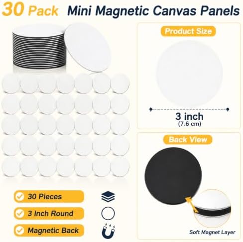 30 Pack Round Magnetic Canvas Panels for Painting 3 Inch