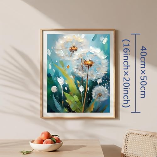 AuraDraw Dandelion Paint by Numbers for Adults Beginner, Dandelion Adult Paint by Number Kits on Canvas, DIY Acrylic Oil Easy Painting by Numbers for Home Wall Decor 16X20 inch (Without Frame)