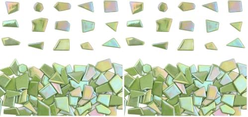 Youway Style Iridescent Glass Mosaic Tiles for Crafts Bulk,200g Green Broken Mosaic Glass Pieces for Garden Crafts Kits,DIY Mosaic Art Decor (Pack of 2)