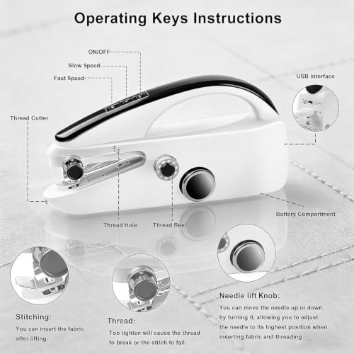 Handheld Sewing Machine, Easy to Use Portable Electric Mini Sewing Machines for Beginners with Two Speeds, with Complete Accessories Kit, Suitable for Home - Black