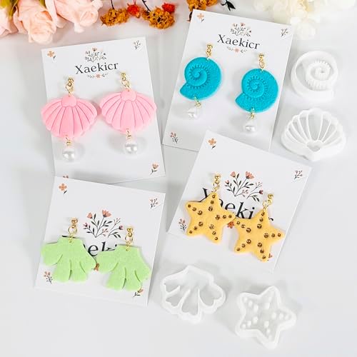 Xaekicr 4PCS Ocean Theme Polymer Clay Cutters Set – Starfish Seashell Clay Earring Cutters – Clay Tools for Polymer Clay Jewelry Making, Beach DIY Crafts Supplies