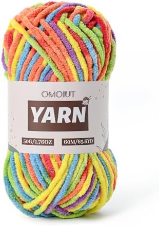 Plush Chenille Chunky Crochet - Baby Crochet Yarn Soft Velvet for Knitting Blankets Crafts - Fluffy Amigurumi Yarn 50g / 65.6yd (Rainbow)