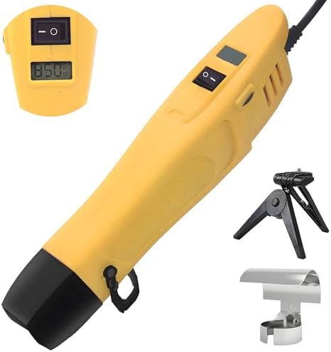 mofa Mini Variable Temp Heat Gun 350W 250℉~850℉(150℃- 450℃) Fast Heating,LCD Digital Display Hot Air Gun Tools with Reflector Nozzle&Tripod Overload Protection for Crafting,Embossing,Drying (Yellow)