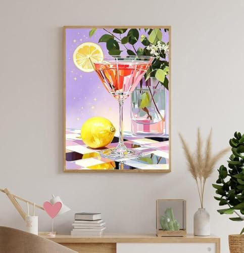 Accompany Wind Cocktail Diamond Art Kits for Adults, 5D Diamond Painting Kits for Beginners,DIY Round Full Drill Diamonds Gem Art Crafts for Home Wall Decor Gifts 12x16 Inch