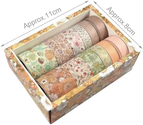 CooBigo 12 Rolls Washi Tape Set, Decorative Masking Tapes for Arts Scrapbook Planner Journaling Supplies Gift Wrapping DIY Crafts (Flowers)