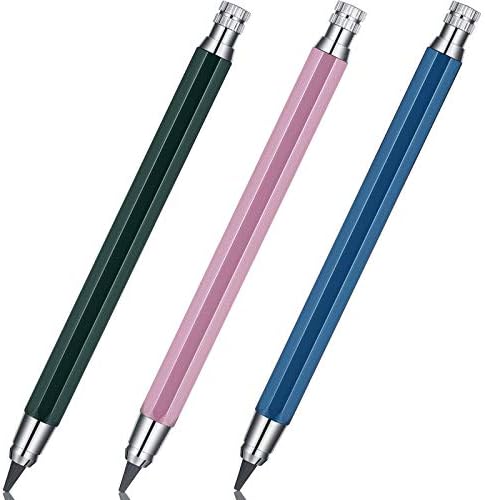 3 Pcs 5.6 mm Lead Holder Mechanical Pencils Sketch up Automatic Clutch Graphite Pencil with Built-in Sharpener Lead Pencil For Construction, Draft Drawing, Crafting, Art Sketching(Pink, Green, Blue)