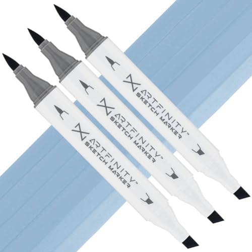 Artfinity Sketch Markers - Set of 3 - Light Crockery Blue B8-4, Vibrant, Professional, Dye-Based Alcohol Markers for Artists, Drawing, Travel, & More