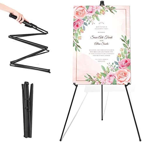 Easel Stand for Wedding Sign & Poster 63'' Easels for Display Portable Art Easel for Floor Adjustable Metal Easel Black