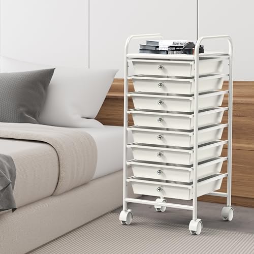 Simple Houseware 8 Drawers Rolling Utility Cart Art Craft Storage, White