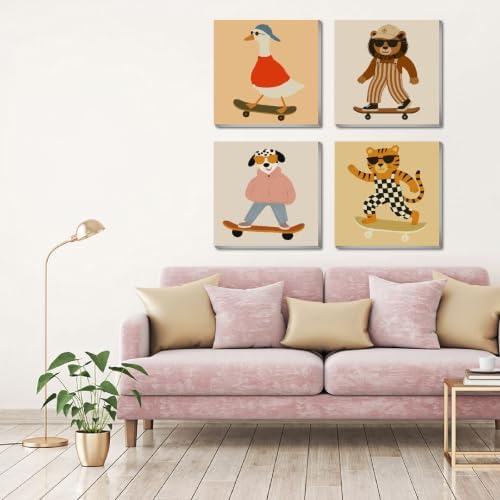 FQOVKYN 4 Pack Framed Paint by Numbers Kit for Kids, Funny Animal Paint by Numbers for Kids Ages 6-12, Easy Acrylic Oil Painting Kits for Home Wall Decoration 8x8 inch