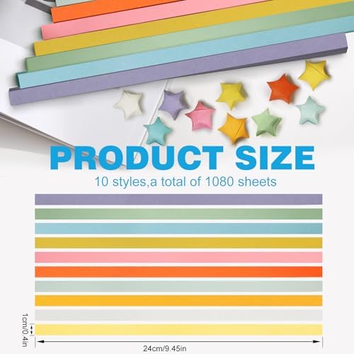 FoDau770 Solid Color Star Paper Strips - 1080 Sheet, 10 Colors