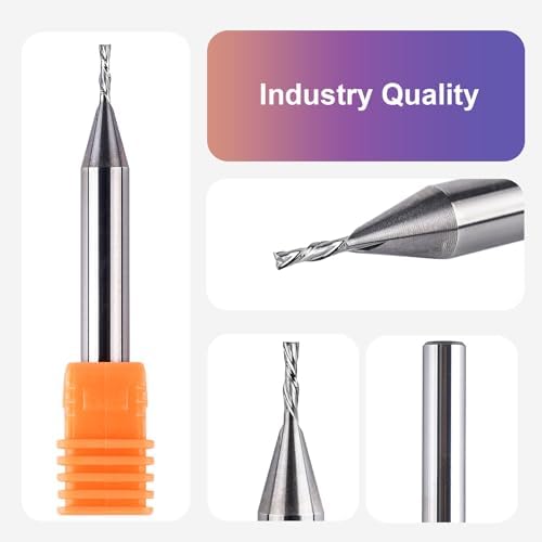 SpeTool 1/16" Cutting Diameter Downcut Spiral Router Bit with 1/4" Shank 1/4" Cutting Length 2" OVL, Solid Carbide Wood Router Bits CNC Plunge Slot Cutting