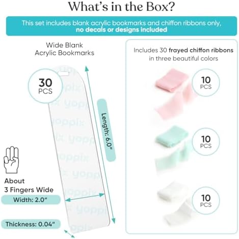 YOPPIX 6x2” Acrylic Bookmark Blanks- 30 Pieces Acrylic Bookmark Kit with 30 Pcs Ribbon for Reading Lovers DIY Crafts Hanging Tag Gifts Tag Price Tags, Graduation Back to School Gifts(Semicircle)