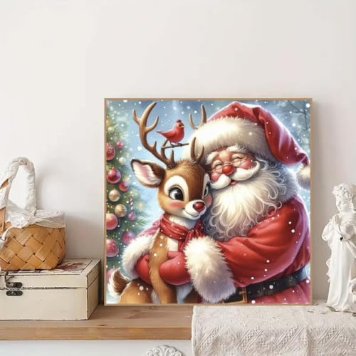 WCHUIMM Christmas Santa Claus Deer Diamond Painting Art Kit for Adults,Winter Diamond Art Painting for Beginners,Christmas Full Drill Round Gem Art Painting 12x12 Inch