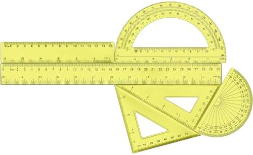 Tenare 6 Pcs Math Geometry Ruler Set, Protractor Triangle School,Yellow