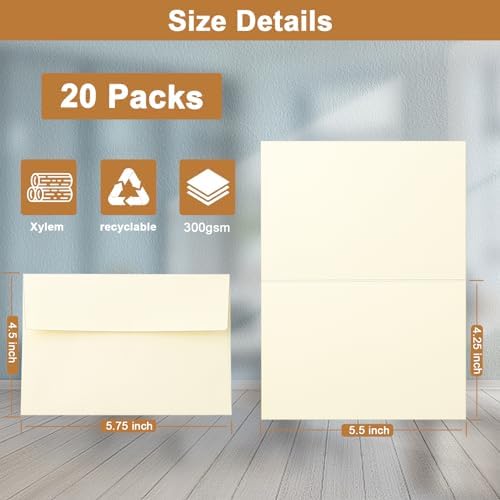 Silunkia 20 Packs Cream Blank Note Cards and Envelopes 4.25 x 5.5